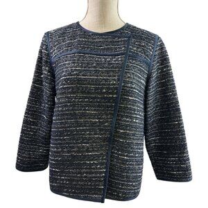 Lafayette 148 New York Wool Blend Tweed Blue Jacket Size Small